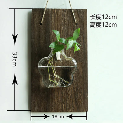 Wood Glass Wall Vases Indoor Wood Hanging Vase,Wall Decor for Bathroom Office and Living Room, Farmhouse Sconces Wall Decor