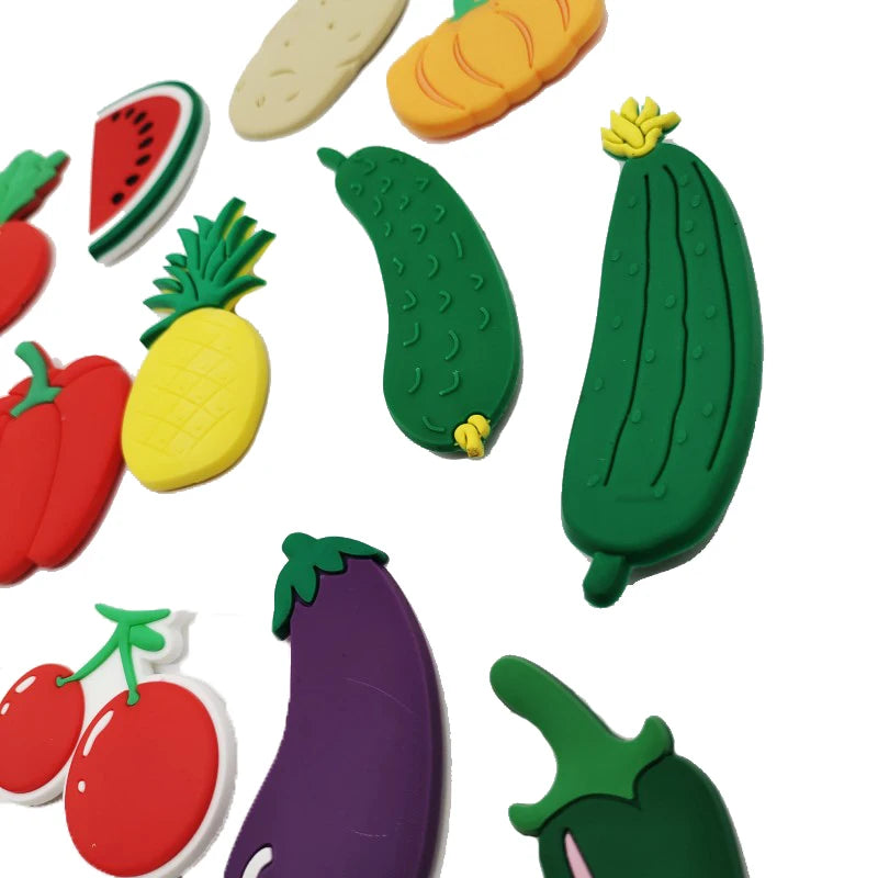 24Pcs/Set Simulated Fruits and Vegetables Fridge Magnets Cartoon PVC Stickers Kids Learning Toys Magnetic Refrigerator Magnets