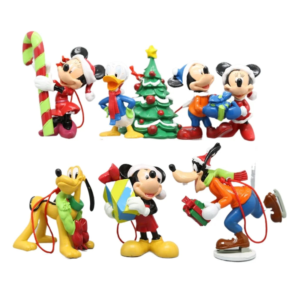 5pcs New Christmas Mickey Minnie Mouse Kawaii Doll Toys Girls Desktop Ornament Anime Fashion DIY Cake Decoration Holiday Gifts