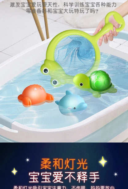 Baby Cute Animals Bath Toy Swimming Water LED Light Up Toys Soft Rubber Float Induction Luminous Frogs for Kids Play Funny Gifts