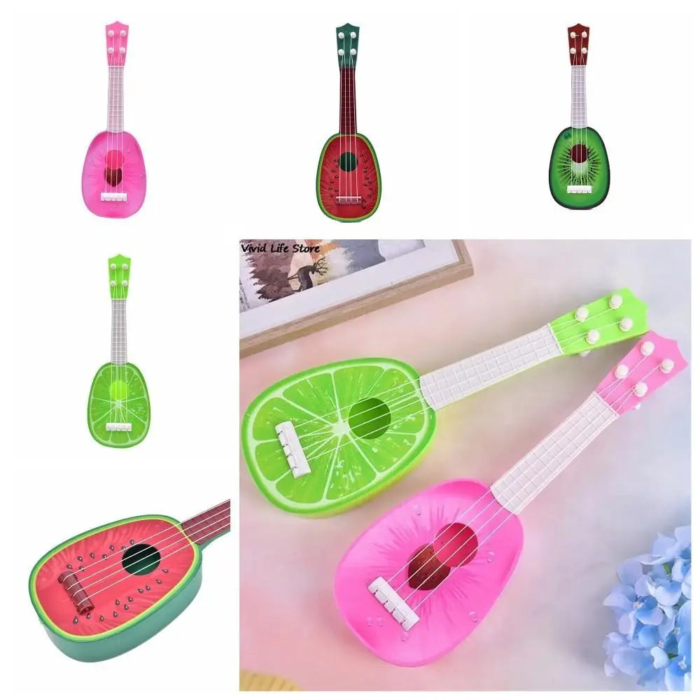 Adjustable String Knob Simulation Fruit Ukulele Toy 4 Strings Playable Musical Instrument Toy Classical Durable Small Guitar Toy