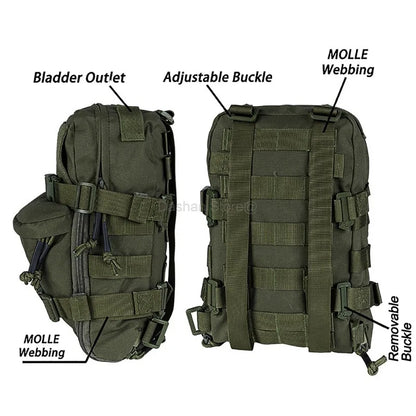 Tactical Hydration Pack Mini Back Panel Water Bag Nylon Molle Pouch Hunting Lightweight Vest Hose Accessories Zipper Backpack