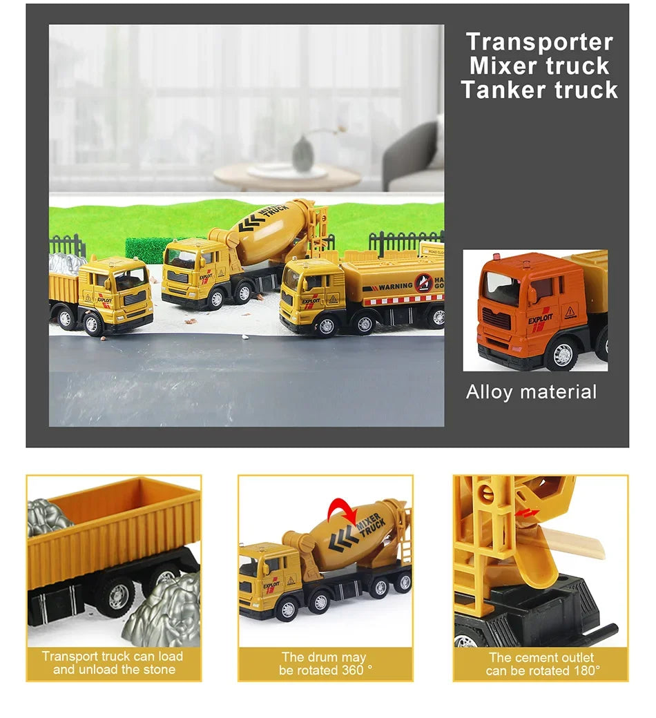 ﻿9 Styles Alloy Engineering Diecast Truck Tractor Loader Crane Excavator Toys Construction Model Vehicle Toy Car for Boys Gifts