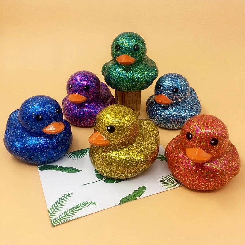 6PCS/SET Squeeze-sounding Dabbling 80MM Rubber Ducks Baby Shower Water Bathing Floating Toys Vinyl Glitter Duck With BB Sounds