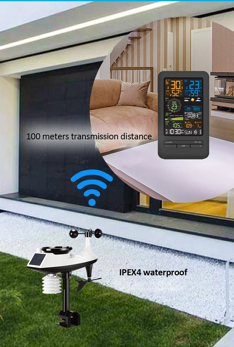 WiFi Smart Weather Station Smart Home Digital Thermometer with Sensor Temperature Humidity Date Light Index Air Quality Monitor
