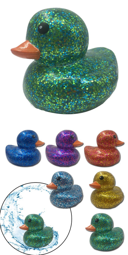 6PCS/SET Squeeze-sounding Dabbling 80MM Rubber Ducks Baby Shower Water Bathing Floating Toys Vinyl Glitter Duck With BB Sounds