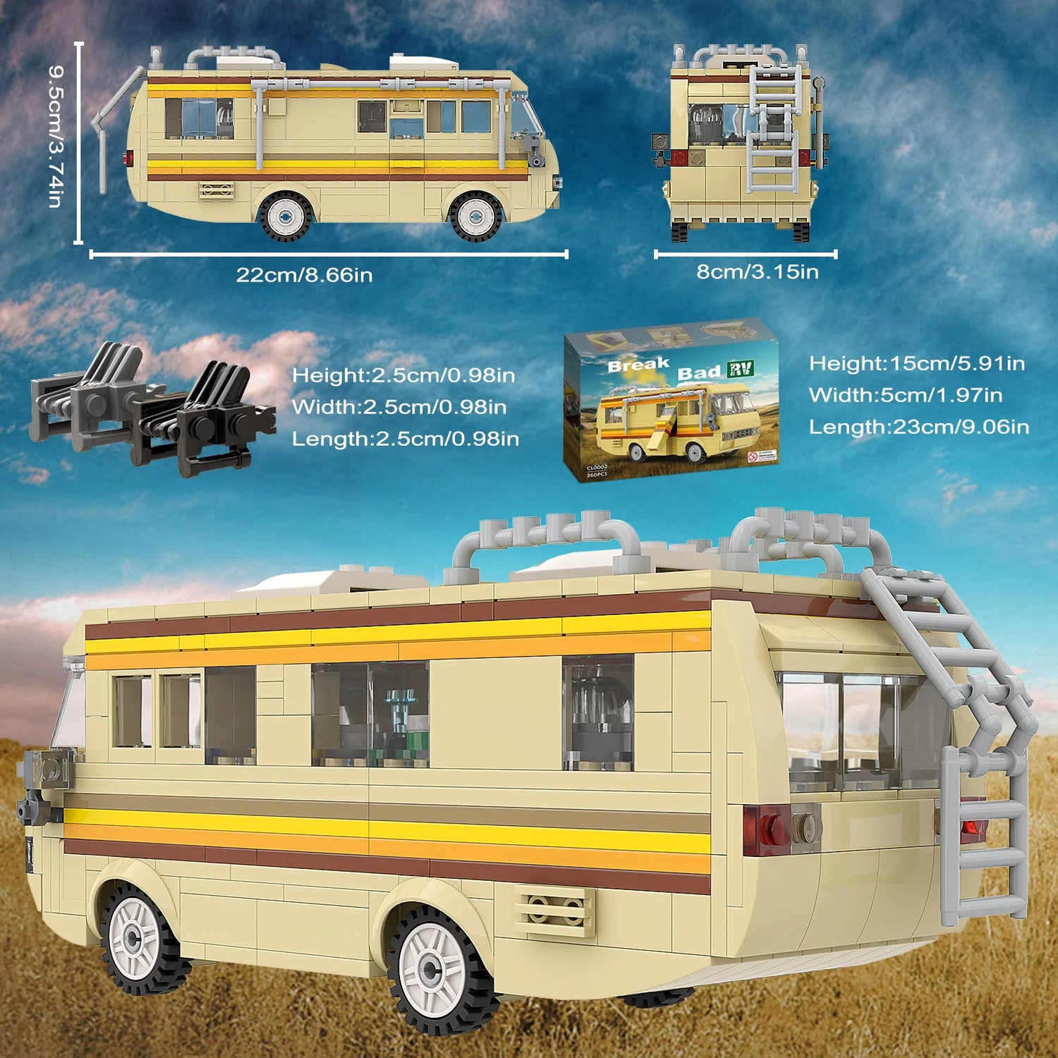 360PCS Break Bad RV Building Kit, Creative Van House Camper Toys Building Blocks,DIY Building Set Toy for Kids Adults