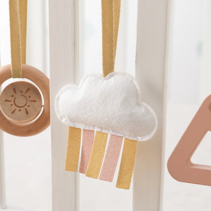 Baby Wooden Gym Pendant Toy Soft Felt Music Rattle Cotton Crochet Mobile Crib Teether Pendant For Infant Activity Gym Toys Gift