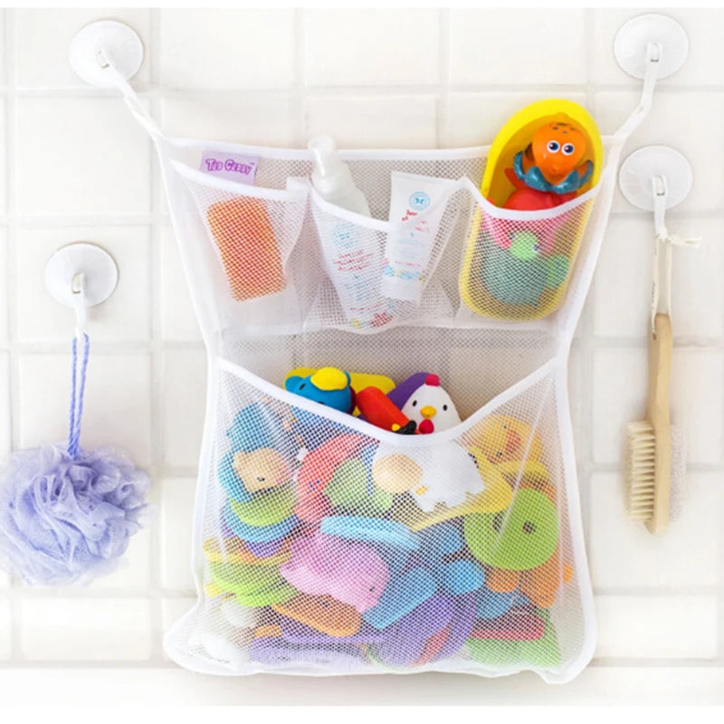 Baby Shower Bath Toys White Baby Kids Toy Storage Mesh with Strong Suction Cups Toy Bag Net Bathroom Organizer