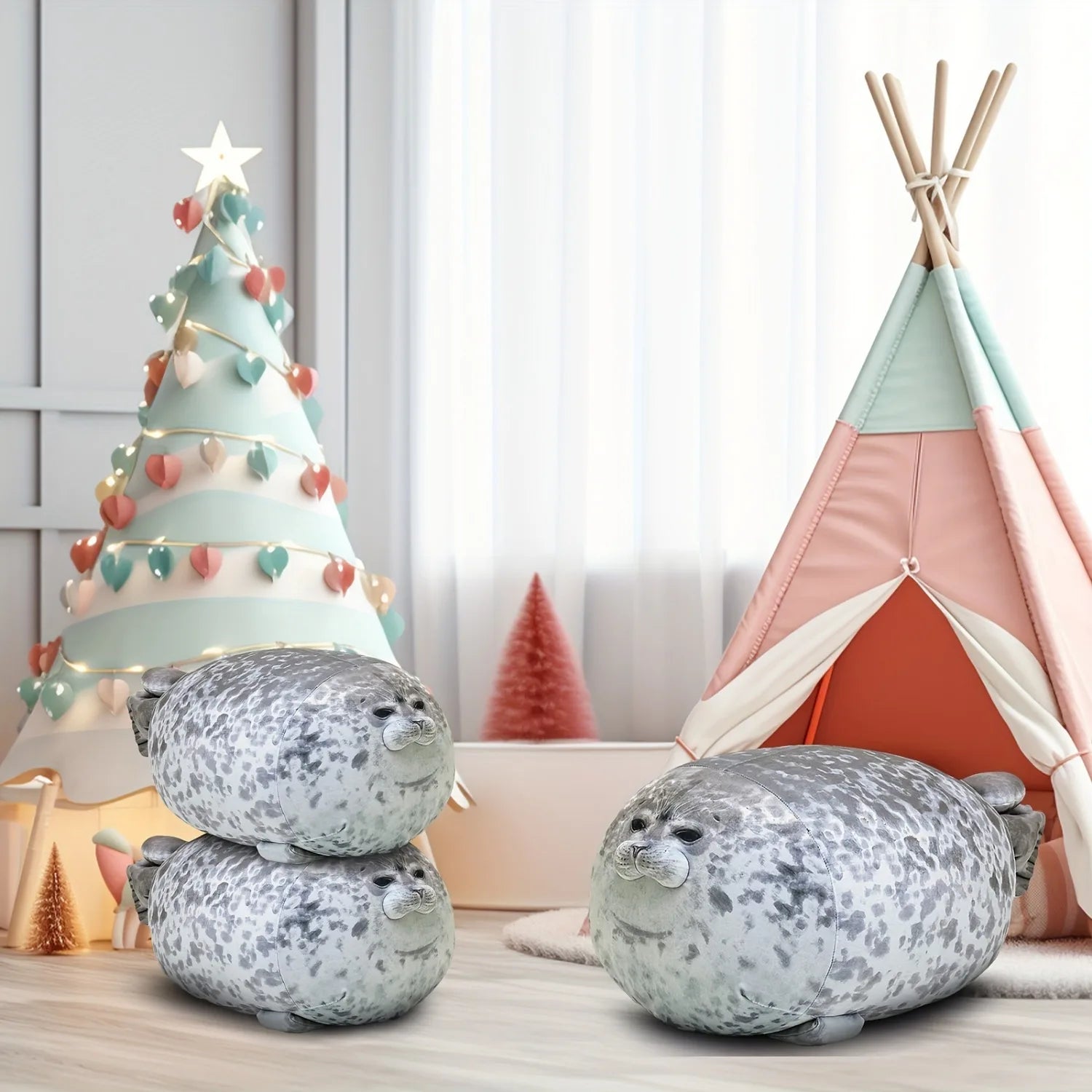 1Pcs Chubby Seal Plush Toy, Soft Plush Pillow, Cute Home Decoration, Perfect Gift for New Year and Christmas