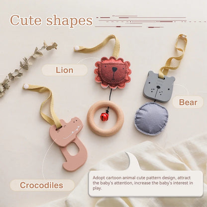 Baby Wooden Gym Pendant Toy Soft Felt Music Rattle Cotton Crochet Mobile Crib Teether Pendant For Infant Activity Gym Toys Gift