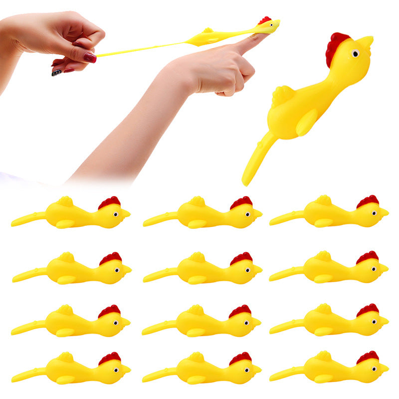 10PCS Catapult Launch Turkey Slingshot Chick Elastic Flying Finger Sticky Decompression Toy for Birthday Halloween Party Favors