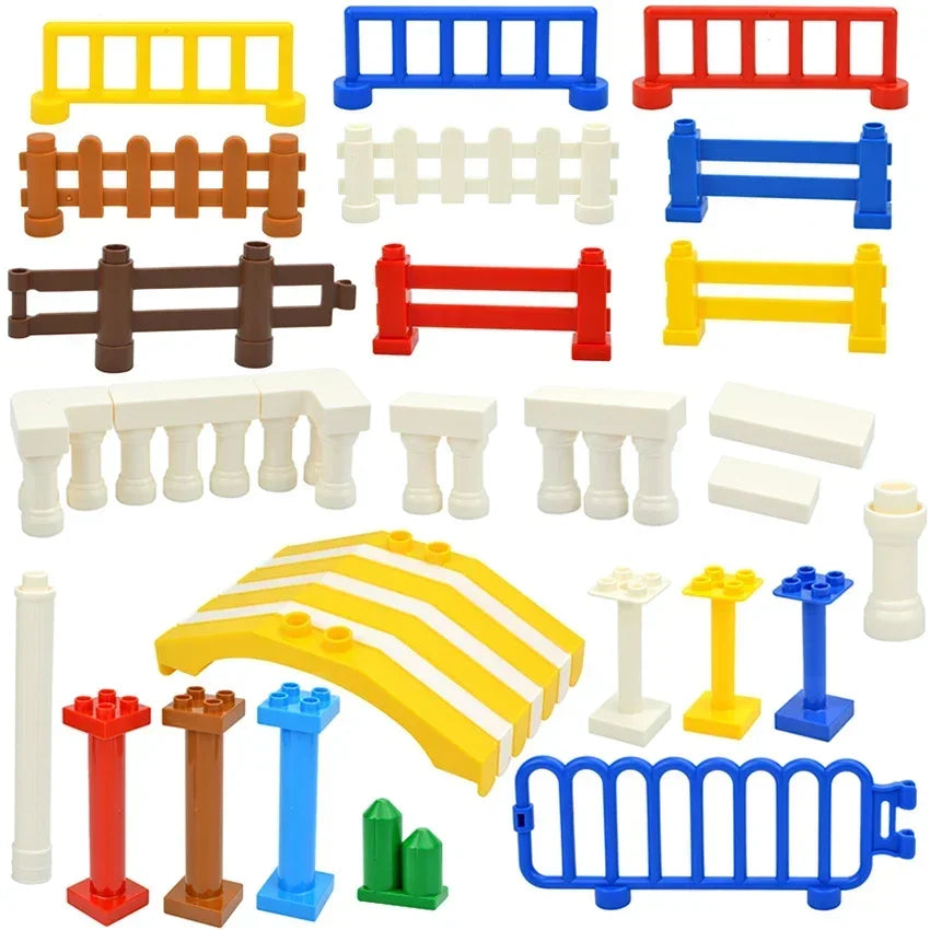 Big Size Building Block Pillar Farm Fence Guardrail Ceramic Tile Construction Assemble Bricks Compatible Large Size Duploes Toys