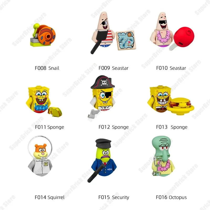 Spongebob Mini Action Figures Building Blocks Classic Cartoon Figure Patrick Star Sadie Squidward Tentacles Model Brick Doll Toy