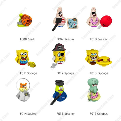 Spongebob Mini Action Figures Building Blocks Classic Cartoon Figure Patrick Star Sadie Squidward Tentacles Model Brick Doll Toy