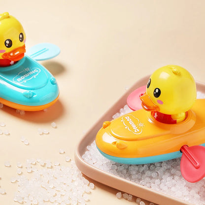 Children Bath Water Playing Toys Chain Rowing Boat Swim Floating Cartoon Duck Infant Baby Early Education Bathroom Beach Gifts