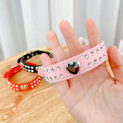 Heart Rhinestone PU Leather Collar