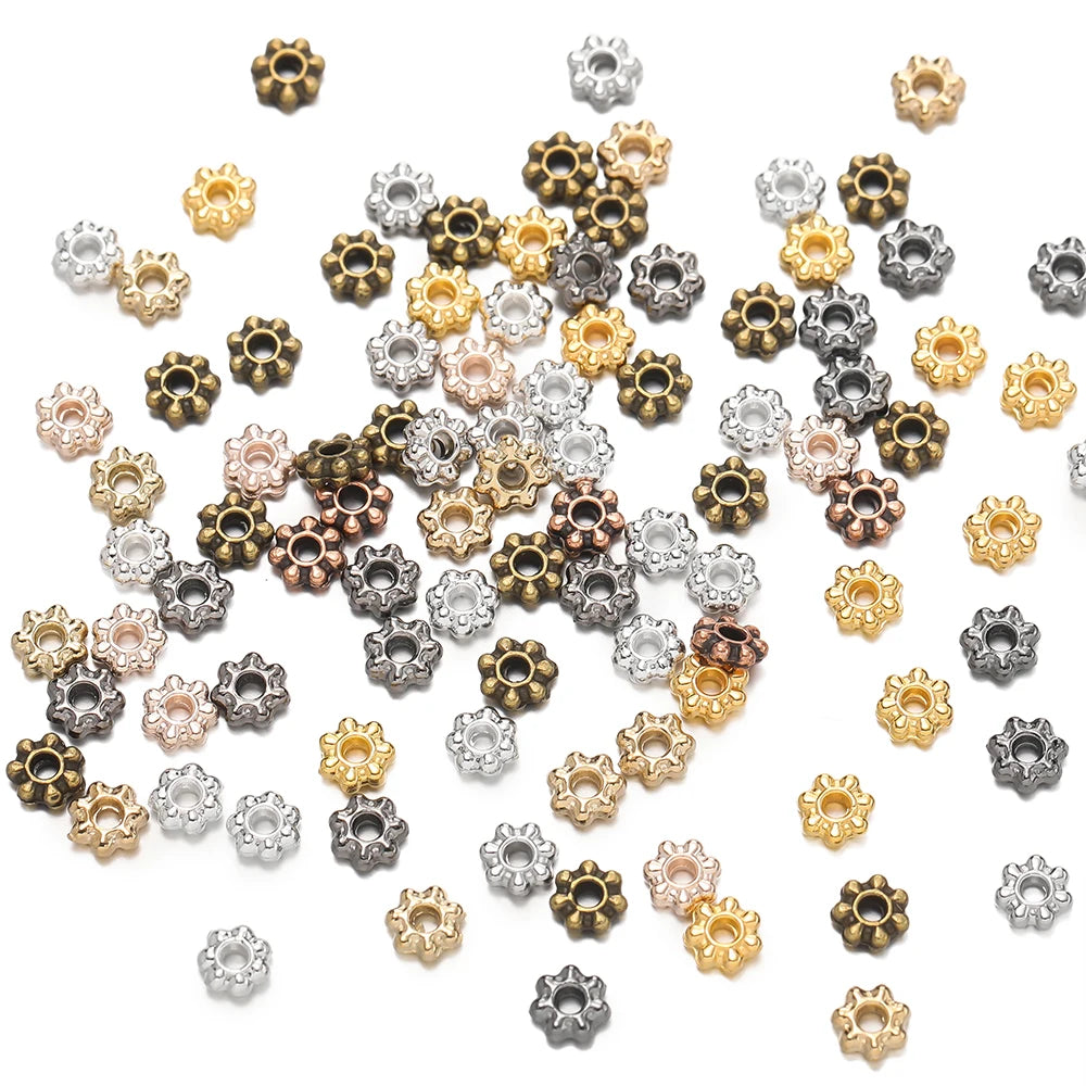 200pcs/lot 4/6mm Daisy Snowflake Flower Spacer Beads Mini Loose Beads Charms for DIY Jewelry Making Supplies Bracelet Craft