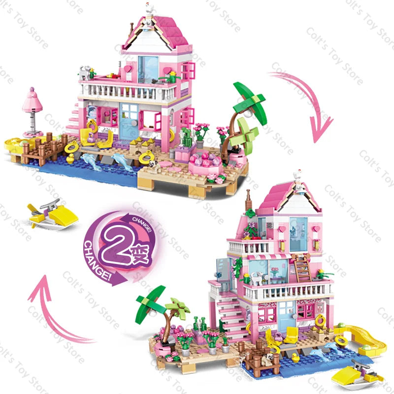 Hot Friends City House Summer Holiday Seaside Villa Apartment Building Blocks Sets Figures DIY Toys for Kid Girls Christmas Gift