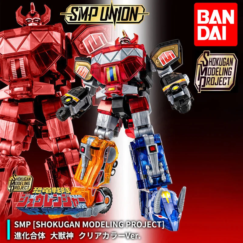 In Stock BANDAI SHOGUGAN SMP Mighty Morphin Power Rangers Megazord Clear Color Ver. 15CM Anime Action Figures Assembly Model Toy