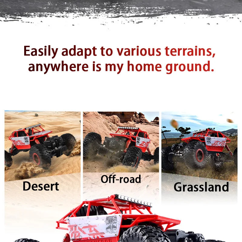 Remote Controlled Monster Truck, 2.4GHz 4WD Off-road RockTracked Vehicle, 1:16 All Terrain Rechargeable Electric Toy  Gifts