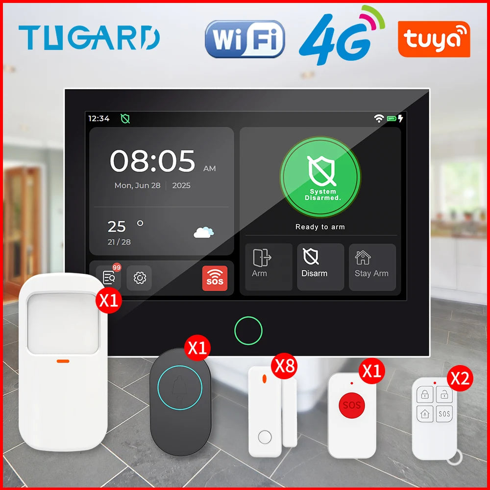 WiFi 4G Smart Home Alarm System Wireless Security with Door Motion Sensor for Burglar Protection Smart Life Tuya App Control