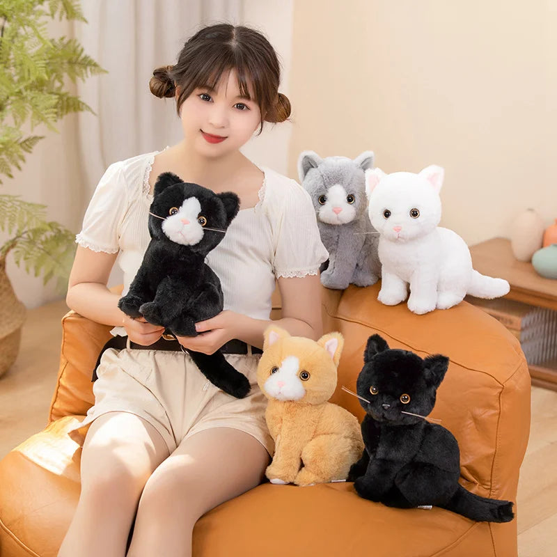 26cm Simulation Grey White Black Cat Plush Toy Cartoon Sitting Lifelike Kitten Animal Cats Artificial Touch Doll Gift for Kids