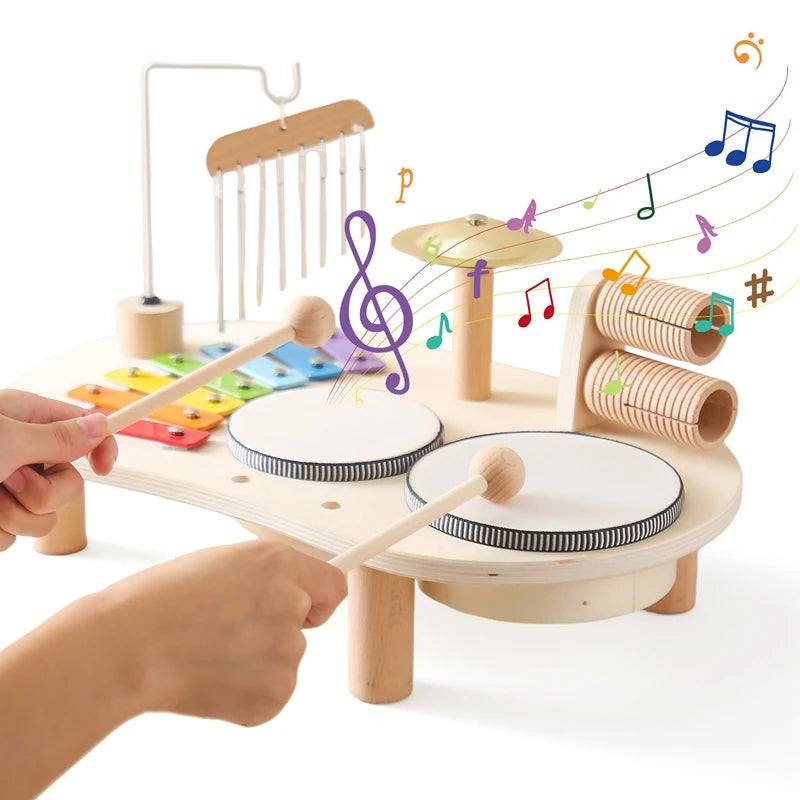 Baby Wooden Montessori Toys Bandstand Model Removable Set Mobile Drum Children Puzzle Learning Toys For Newborn Birthday Gift