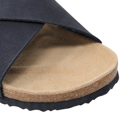 SOBEYO Classic Cork Sandals Criss-Cross Strap Slip On Black