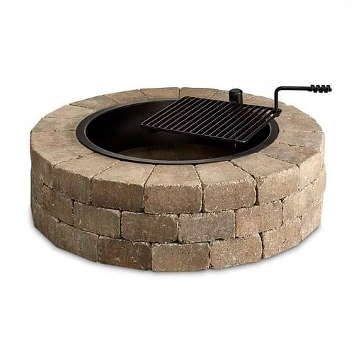 48-in Outdoor Round Concrete Block Stone Fire Pit Kit with Cooking