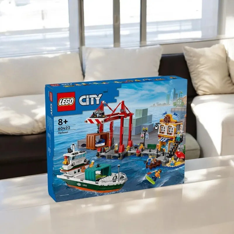 60422 LEGO City Seaside Harbor, with cargo ship toys, model container cranes, and boats, creative gift sets for boys and girls