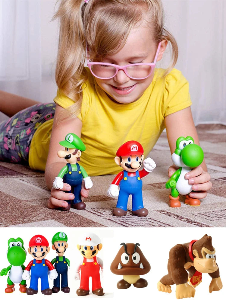 Super Mary Series Action Figure Toys Mario Bros Luigi Yoshi Donkey Kong Wario Anime Model Ornaments Children Birthday Gifts