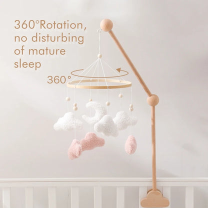 Baby Rattle Toys 0-12 Months Wooden Bed Bell Cartoon Cloud Lamb Hair Mobile Hanging Toy Hanger Crib Mobile Toy Bracket Kid Gifts