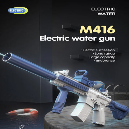 Portable Electric Water Gun Pistol Long Range M416 Style for Summer Beach Outdoor Fight Shooting Toy for Boys Children