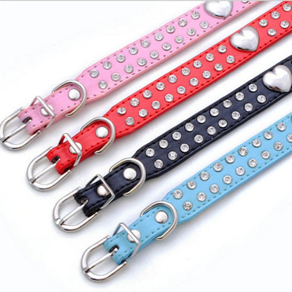 Heart Rhinestone PU Leather Collar