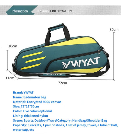YWYAT Sports Bag Badminton Bag Single Shoulder 3 Rackets Backpack Tennis Badminton Racket Bag Thickened Nylon Beach Tennis Bag
