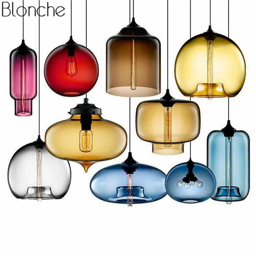 Modern Stained Glass Pendant Lights Colorful Hanging Lamp Loft Hanglamp for Dining Room Kitchen Home Fixtures Industrial Decor