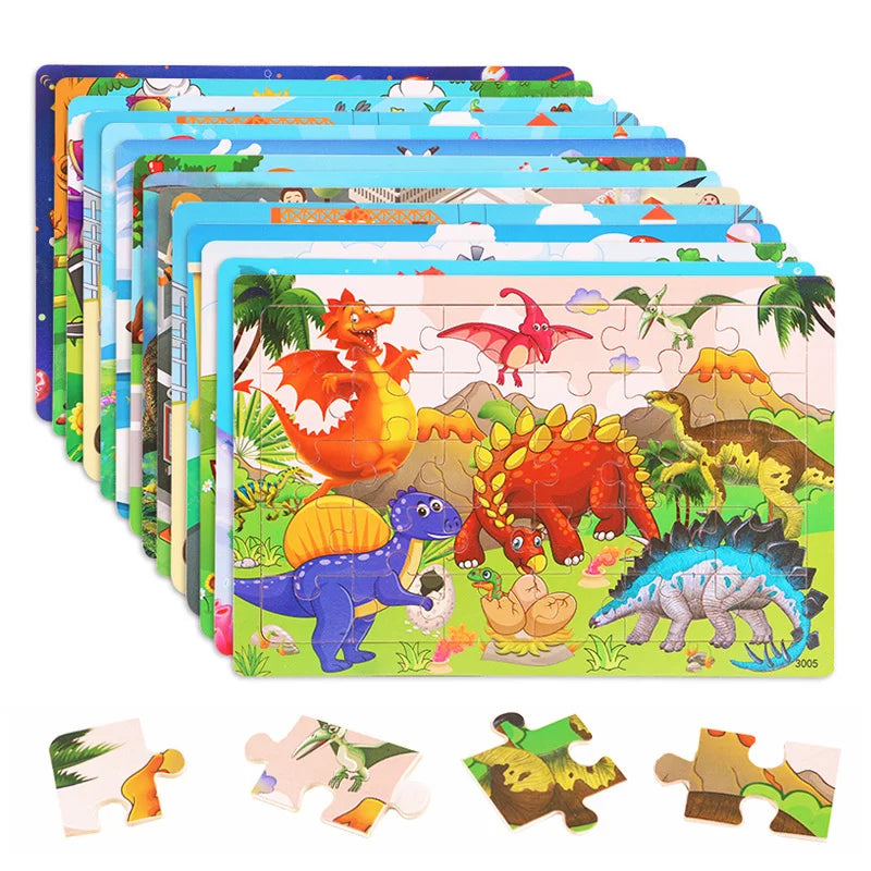 Economy 30piece Montessori 3D Puzzle Cartoon Animal Wooden Jigsaw Puzzle Board Game Educational Toys For Children Gifts