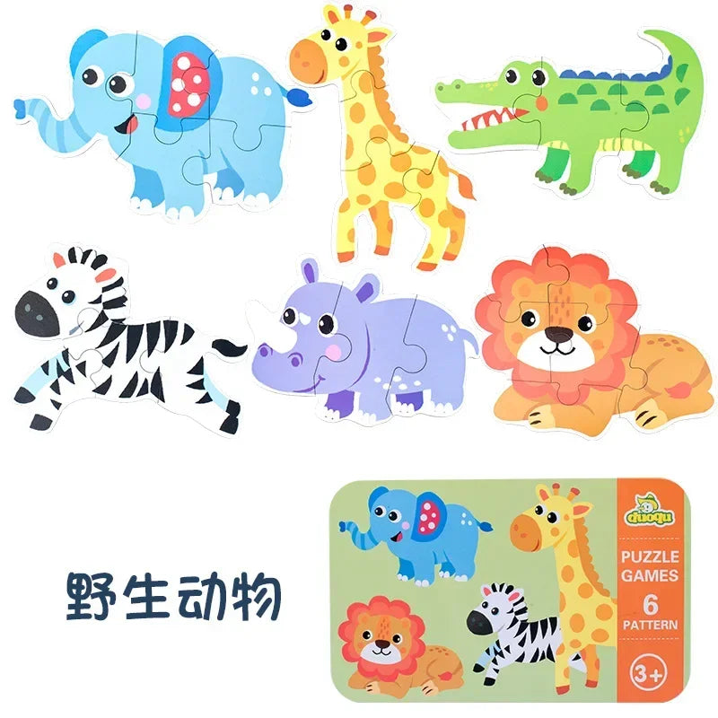 Baby Puzzle Montessori Educational Toys Wood 3D Puzzle Games Iron Box children Puzzles Jigsaw Wooden Puzzles For Kids 2 3 4 Year