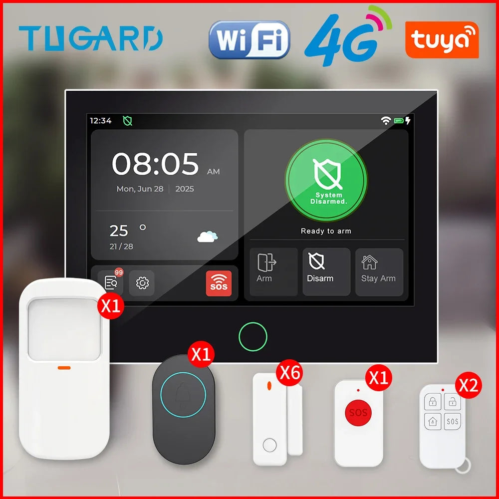 WiFi 4G Smart Home Alarm System Wireless Security with Door Motion Sensor for Burglar Protection Smart Life Tuya App Control