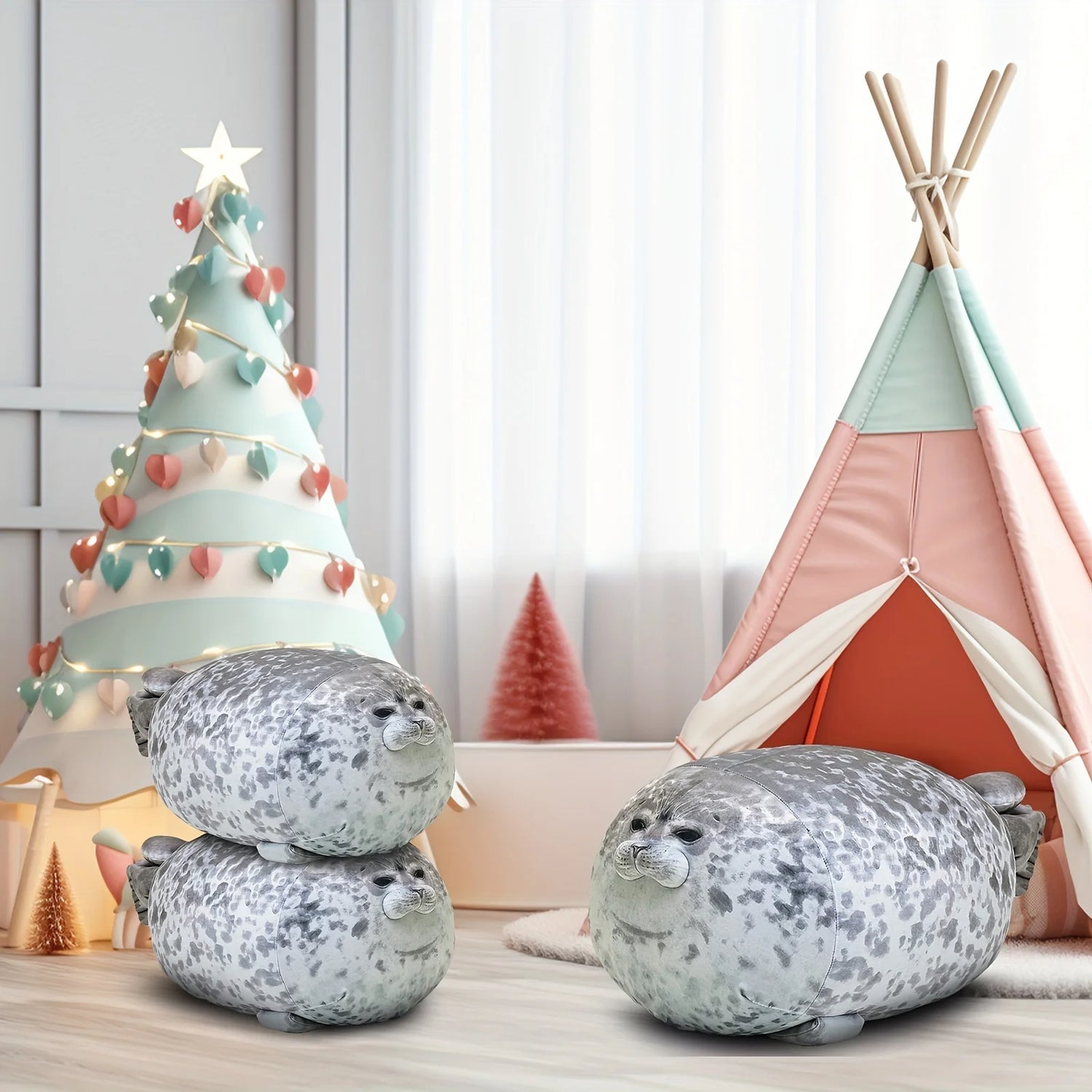 1Pcs Chubby Seal Plush Toy, Soft Plush Pillow, Cute Home Decoration, Perfect Gift for New Year and Christmas