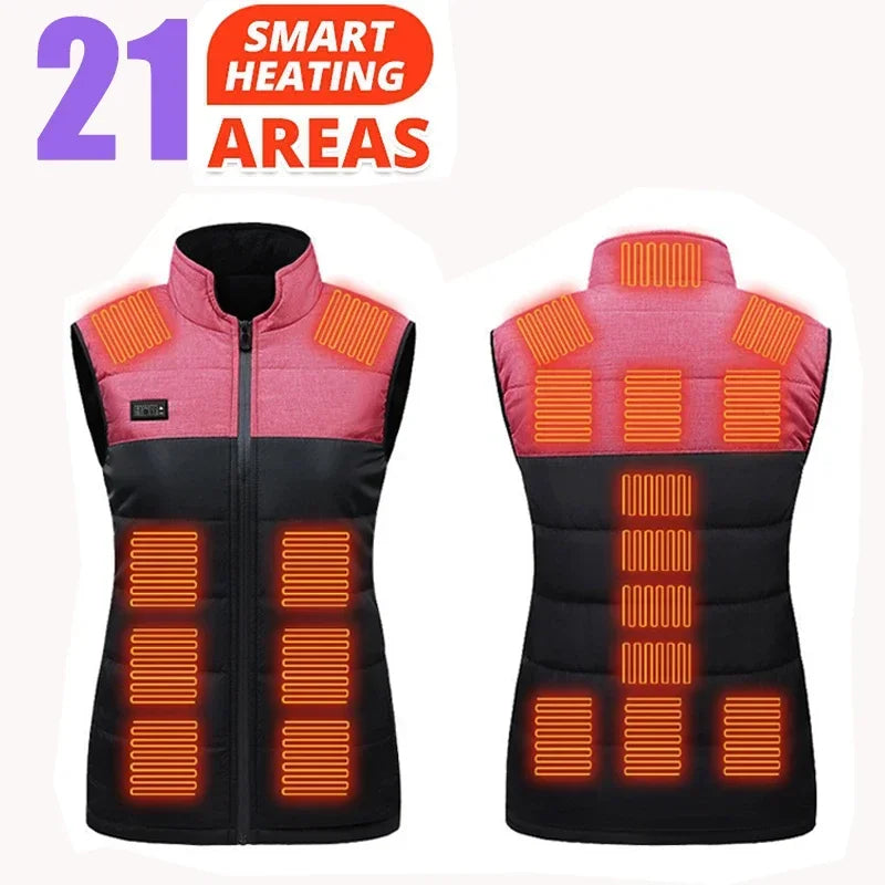Women Coat Intelligent USB Electric Heating Thermal Warm Clothes Winter Heated Vest Plussize Men 21PCS Heated Jacket Fashion