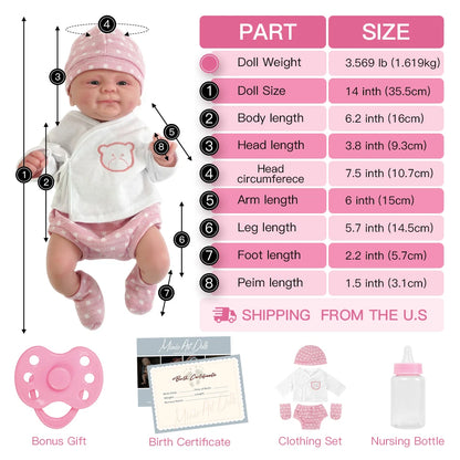 14inch Full Body Silicone Bebe Reborn Girl &quot;coco&quot; Doll with Magnet Pacifier Lifelike Baby DIY Blank Kids Toys