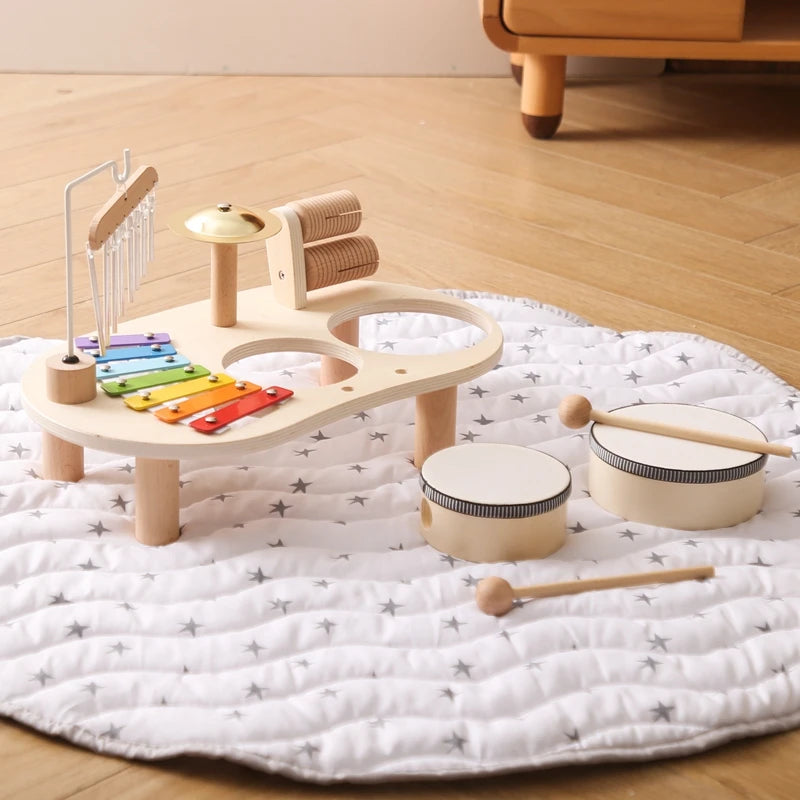 Baby Wooden Montessori Toys Bandstand Model Removable Set Mobile Drum Children Puzzle Learning Toys For Newborn Birthday Gift