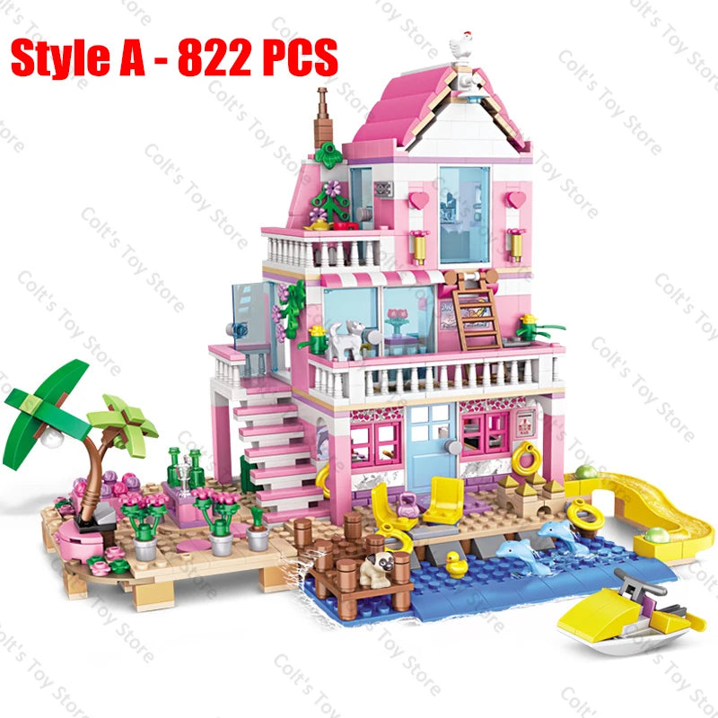 2024 Classic Seaside Villa Friends House Building Blocks Girl&