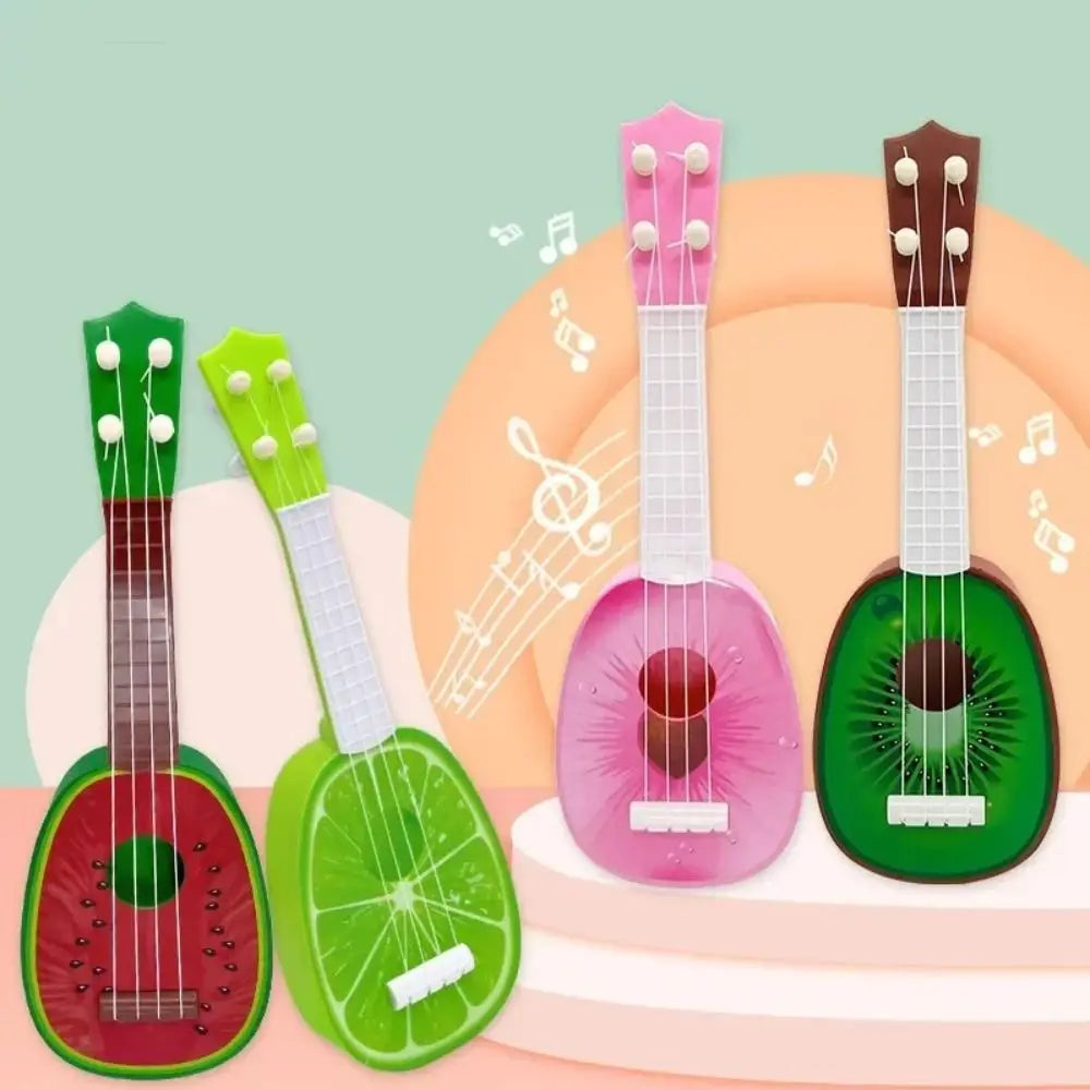 Adjustable String Knob Simulation Fruit Ukulele Toy 4 Strings Playable Musical Instrument Toy Classical Durable Small Guitar Toy