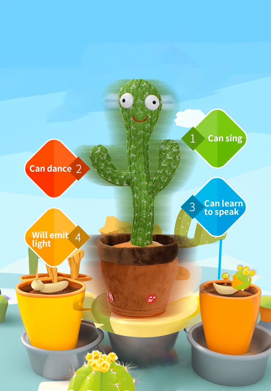 Intelligent Cactus Interactive Learning and Musical Toy for Kids to Dance Record and Speak with Fun