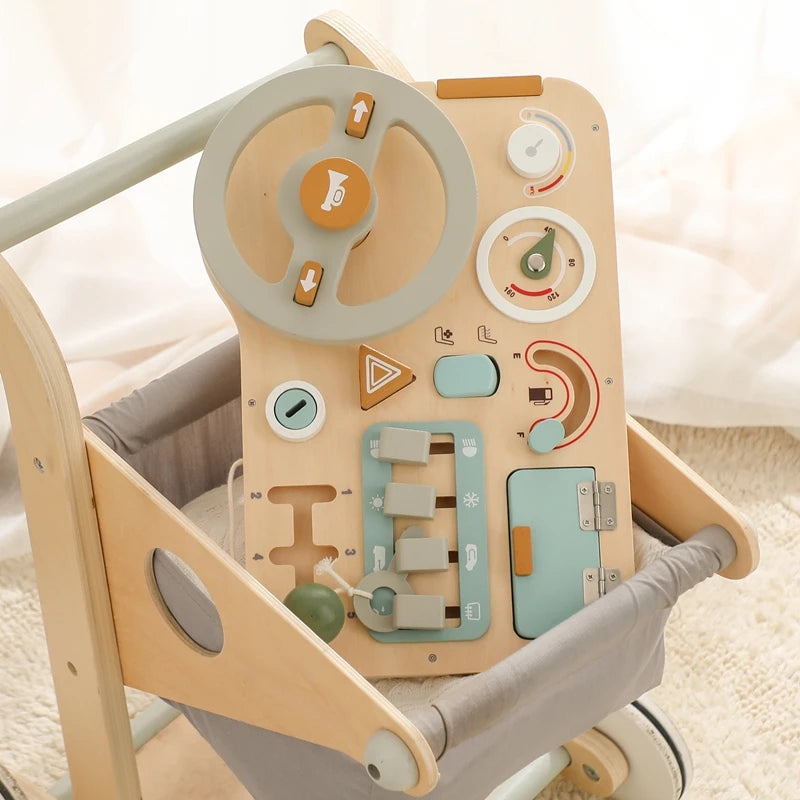 Baby Wooden Montessori Toys Steering Wheel Busy Board Wooden Sensory Toys for Toddlers Preschool Travel Learning Activities