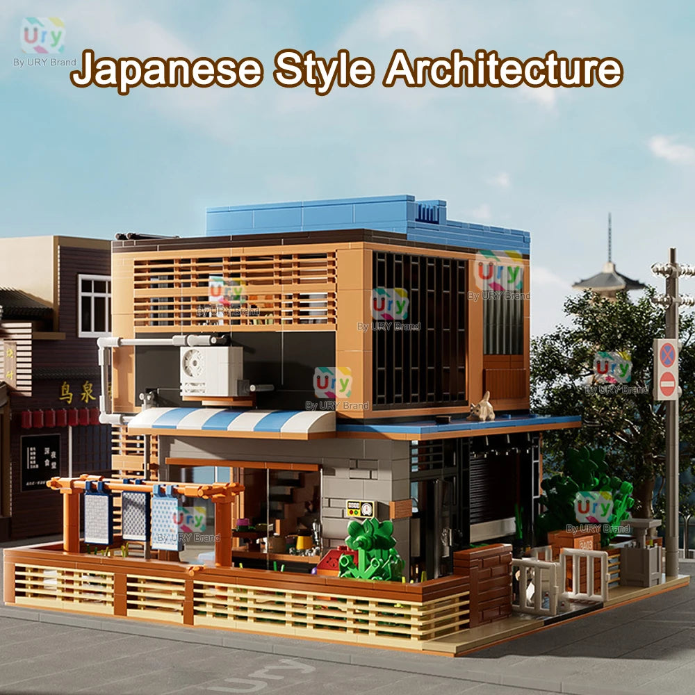 City Street View Modular Japanese Traditional Single-family Villa Retro Flower House MOC Architecture Building Block Toy for Kid