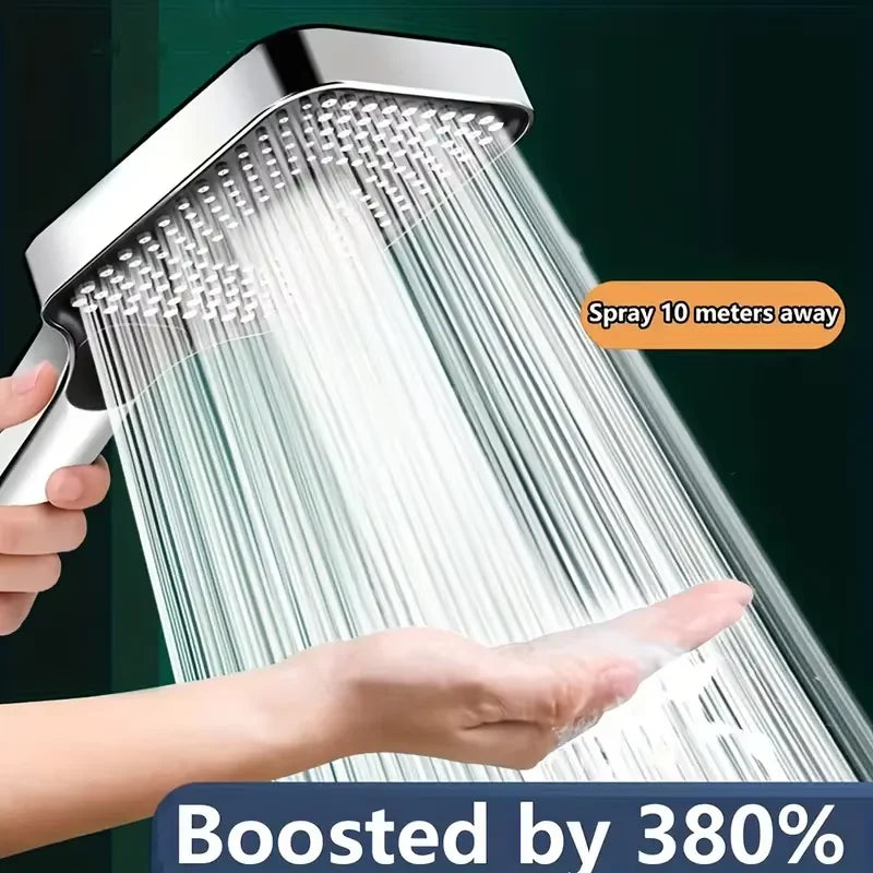 Adjustable shower head square button silver pressurized shower head thickened water outlet shower head set